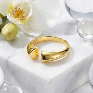 Minimalist 18k Gold Plated Ring Adjustable Stainless Steel Open Cuff Statement